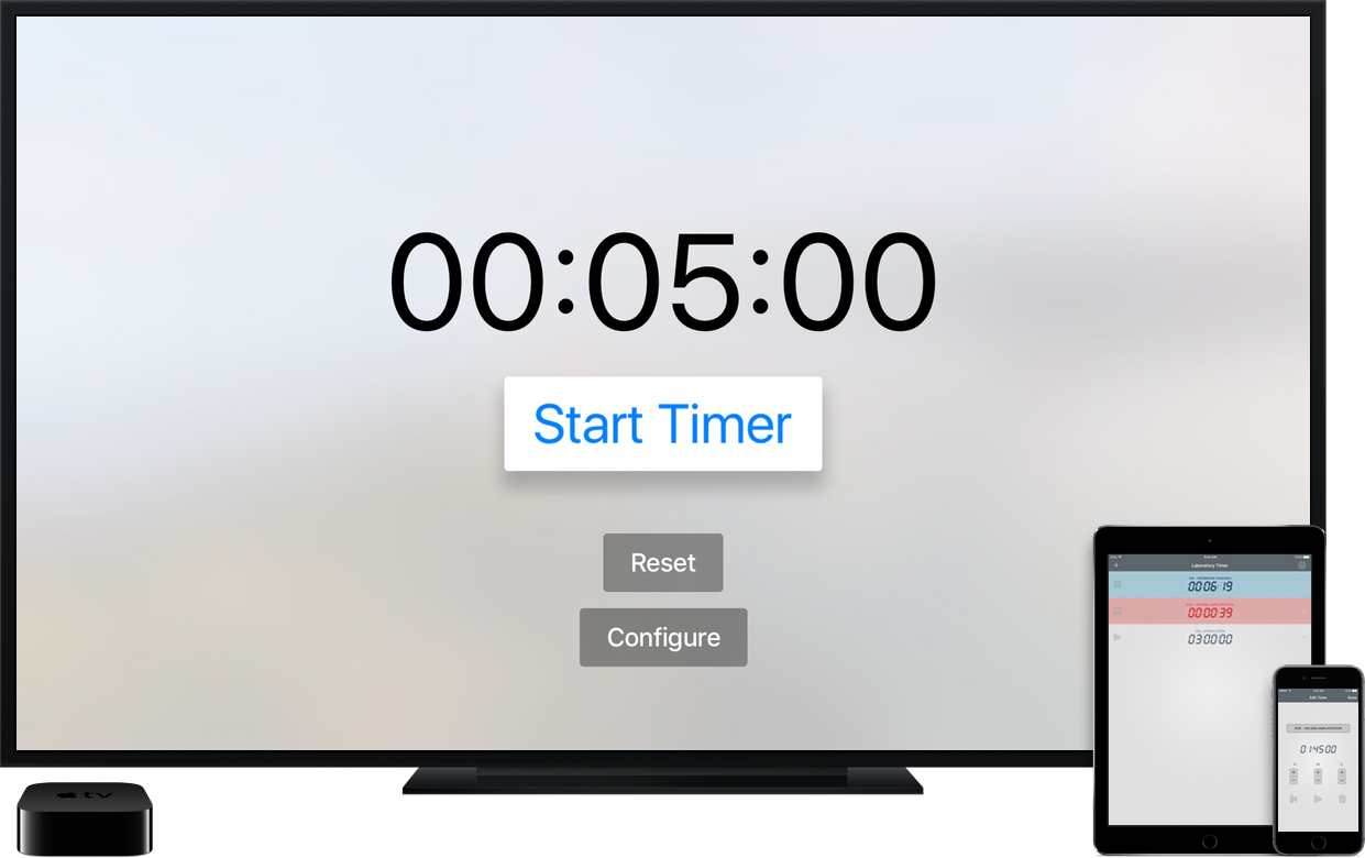 Laboratory Timer on Apple TV, iPad, and iPhone