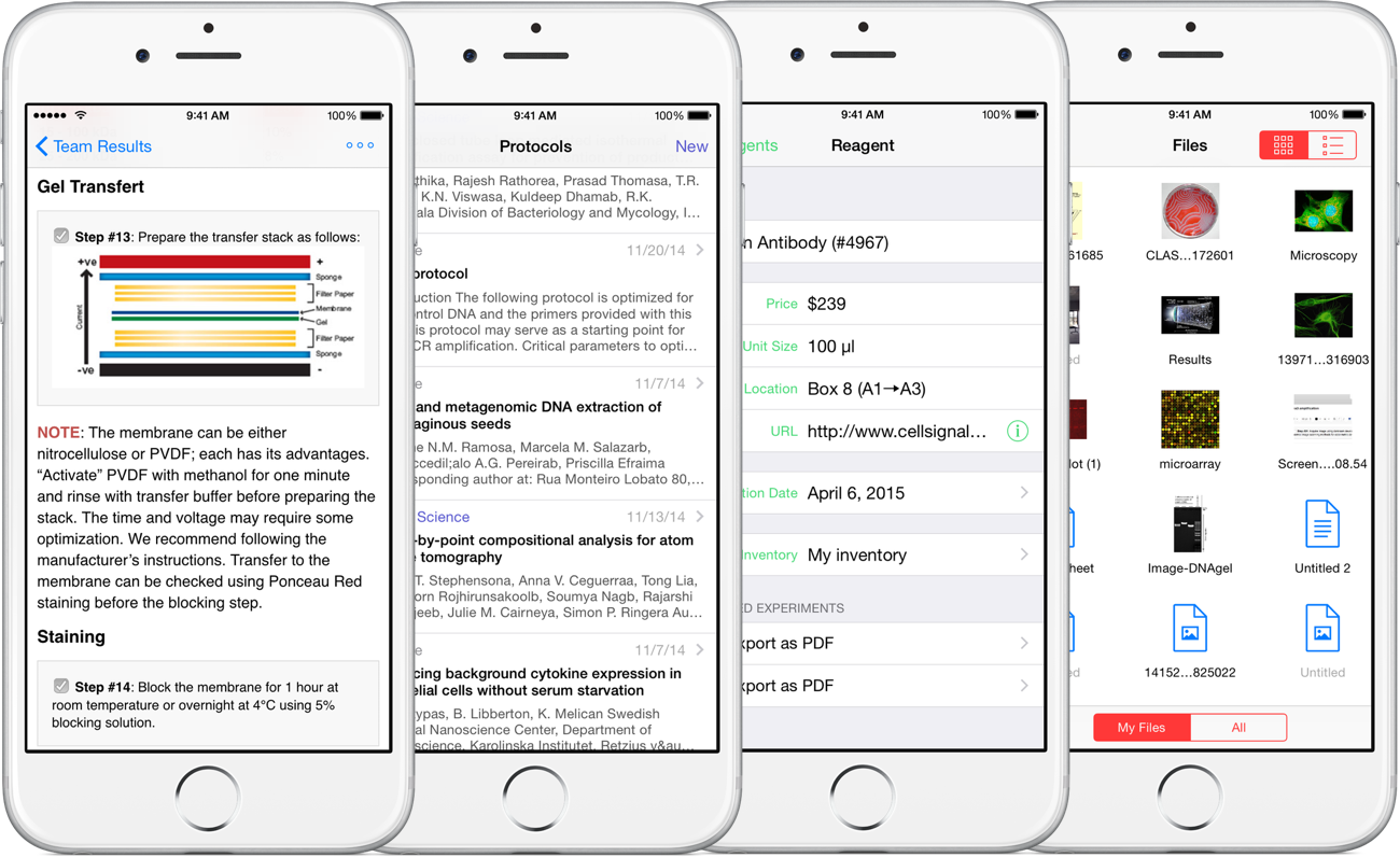 Hivebench on iPhone: Experiments, Protocols, Reagents, and Data